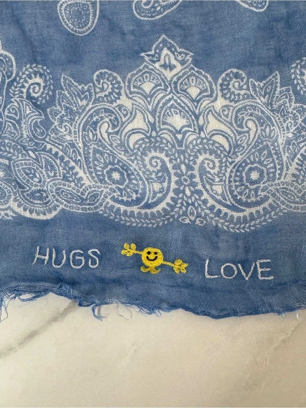 CITRUS Blue Paisley Linen Embroidered Bandana Scarf